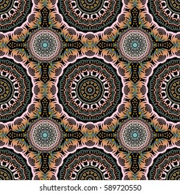 Floral seamless pattern. Wallpaper baroque, seamless vector background, multicolor on black background.