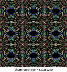 Floral seamless pattern. Wallpaper baroque, seamless vector background, multicolor on black background.