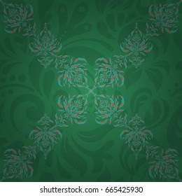 Floral seamless pattern. Wallpaper baroque, seamless vector background in orange, green and blue colors.