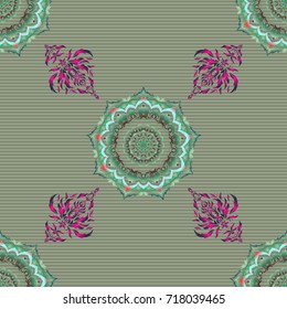 Floral seamless pattern. Wallpaper baroque, seamless vector background in green and blue colors.