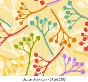 Floral seamless pattern. Wallpaper with buds linden can be used for ornament for bedding, pattern fills, web page background. Abstract background with colored branches