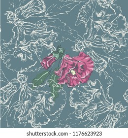 Floral seamless pattern. Wallpaper with flowers and shapes.