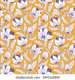 Floral seamless pattern for wallpaper, website background, textile printing. Hand drawn endless vector illustration of flowers in Victorian style.