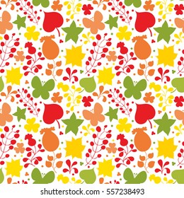 Floral seamless pattern in warm, bright colors. Can be used for wallpaper, pattern fills, web page background, surface textures, eps10
