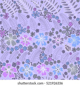 Floral seamless pattern. The warm spring night. Bright flowers on a dark blue background, color graphics, hand-drawn vector.