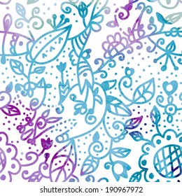 Floral seamless pattern watercolor design in blue colors