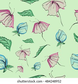 Floral seamless pattern  with watercolor effect in pastel colors. Vector texture of colorful flowers.
