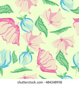 Floral seamless pattern  with watercolor effect in pastel colors. Vector texture of colorful flowers.
