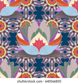 Floral seamless pattern with watercolor effect. Textile print for bed linen, jacket, package design, fabric and fashion concepts. Abstract vector seamless pattern flower design in blue colors.