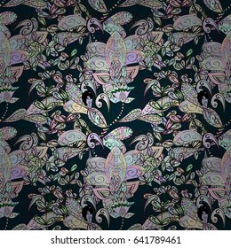 Floral seamless pattern with watercolor effect. Textile print for bed linen, jacket, package design, fabric and fashion concepts. Abstract vector seamless pattern flower design in blue colors.
