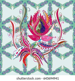 Floral seamless pattern with watercolor effect. Textile print for bed linen, jacket, package design, fabric and fashion concepts. Abstract vector seamless pattern flower design in blue colors.