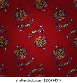 Floral seamless pattern with watercolor flowers. In nice textile style on red, black and purple colors. Vector illustration.