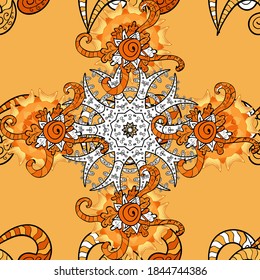 Floral seamless pattern with watercolor flowers. Vector illustration. In nice textile style on yellow, black and orange colors.