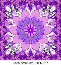 Floral seamless pattern with watercolor flowers. Vector illustration. In nice textile style on violet, white and neutral colors.
