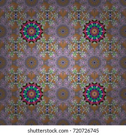 Floral seamless pattern with watercolor hand drawn elements. Bright colorful fantasy flowers, leaves, buds on neutral, brown and gray colors with neutral, brown and gray.