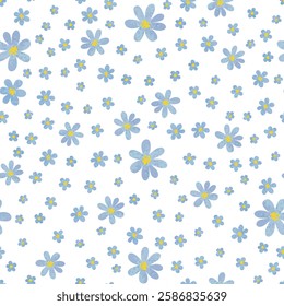 Floral seamless pattern with watercolor small blue flowers. Vector petal print