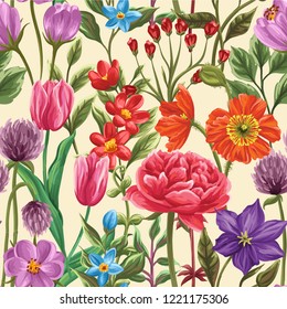 Floral seamless pattern in watercolor style