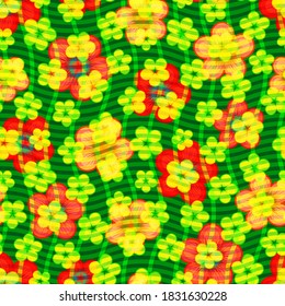 Floral seamless pattern with wavy texture. Repeat abstract botanical waved pattern. Vector illustration.