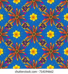 Floral seamless pattern. Wedding invitation. Abstract floral background. Abstract vector flowers in blue, yellow and red colors. Greeting card.