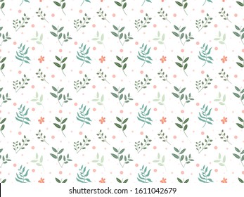 Floral seamless pattern in the white backdrop. Flowers and leaves seamless pattern.Color vector background. Summer and spring print