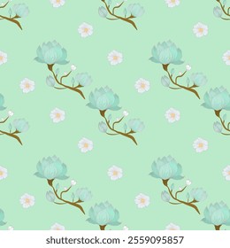 Floral seamless pattern  White carnations  Blue carnations  Textiles  Wrapping paper Tiles Vector pattern