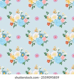 Floral seamless pattern  White carnations  Blue carnations  Textiles  Wrapping paper Tiles Vector pattern
