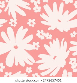 Patrón sin costura floral con crisantemo blanco, sobre fondo rosa, plantas, decoración para tela, textiles para el hogar, ropa, cubierta, embalaje, telón de fondo, Fondo de pantalla, Vector