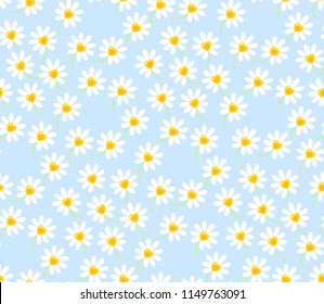floral seamless pattern white daisy flower on blue background with heart shaped flower center
