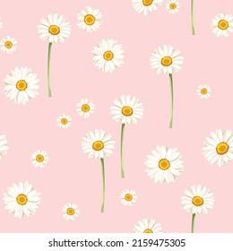 Floral sin costuras con flores de margarita blanca sobre un fondo rosado. Ilustración del vector