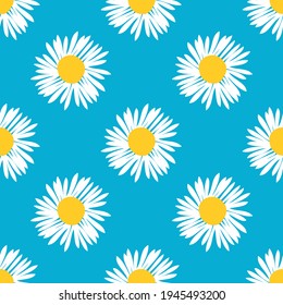 Floral seamless pattern with white decorative flowers. Daisy, chamomile texture. Nature theme. Vector illustration. 