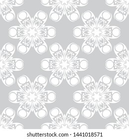 Floral seamless pattern. White design on gray background. Vector illustration