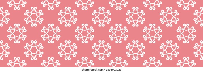 Floral seamless pattern. White design on long pink background. Vector illustration