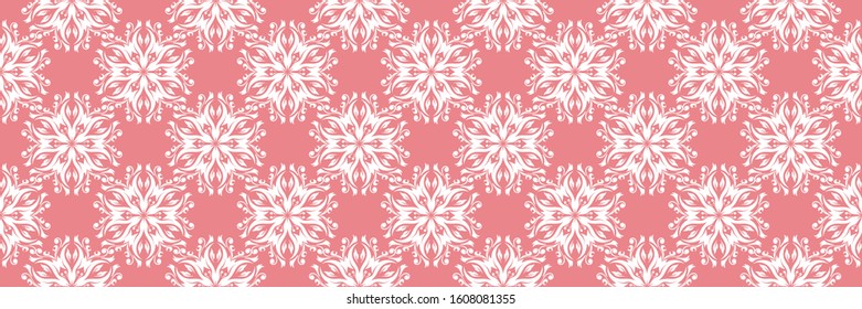 Floral seamless pattern. White design on pink background. Vector illustration
