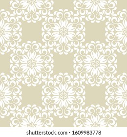 Floral seamless pattern. White design on olive green background. Vector illustration