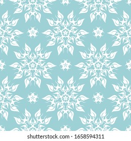 Nahtloses Muster ohne Blumen. Weißes Design auf blauem Hintergrund. Vektorillustration