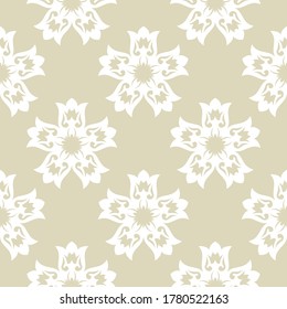 Floral seamless pattern. White design on olive green background. Vector illustration