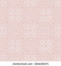 Nahtloses Muster ohne Blumen. Weiße Zeichnung, rosafarbener Hintergrund.