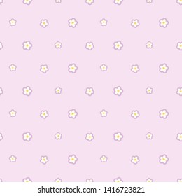 Floral seamless pattern with white five petals flowers on pink background.