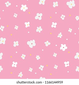 Floral seamless pattern with white flowers on pink background. Repeated backdrop, textile texture. Tender abstract nature wallpaper.