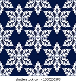 Floral seamless pattern. White flowers on dark blue background
