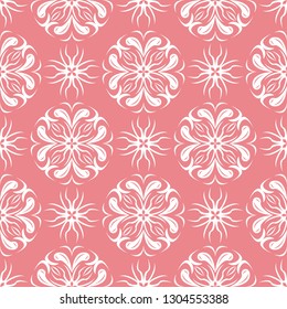  Floral seamless pattern. White flowers on pale pink background