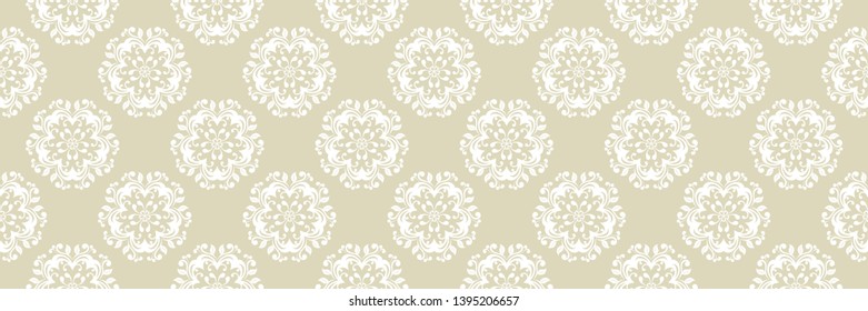 Floral seamless pattern. White flowers on olive green background