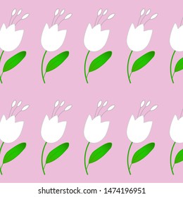 Floral seamless pattern with white flowers on pink background. Vector illustration for fabric, textile, wallpaper, posters, gift wrapping paper. Autumn abstract border. Doodle style.