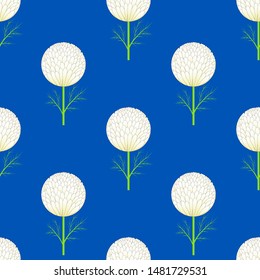 Floral seamless pattern with white flowers on blue background. Vector illustration for fabric, textile, wallpaper, posters, card, wrapping paper. Summer abstract background. Doodle style. 