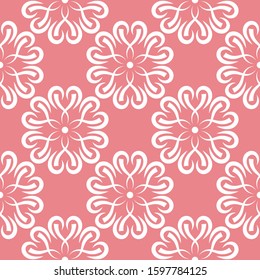 Floral seamless pattern. White flowers on pale pink background. Vector illustration