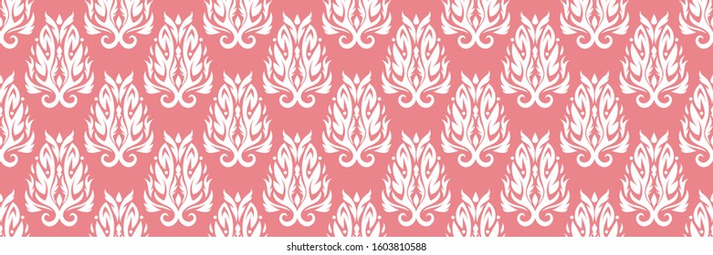 Floral seamless pattern. White flowers on pink background. Vector illustration