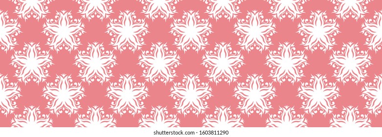 Floral seamless pattern. White flowers on pink background. Vector illustration