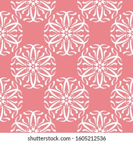 Floral seamless pattern. White flowers on pink background. Vector illustration