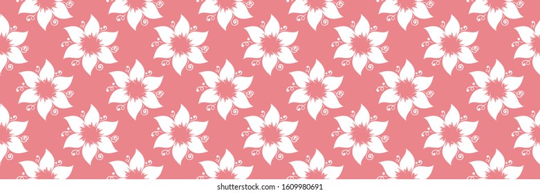 Floral seamless pattern. White flowers on pink background. Vector illustration