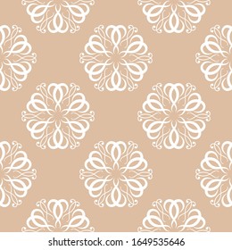 Floral seamless pattern. White flowers on brown beige background. Vector illustration